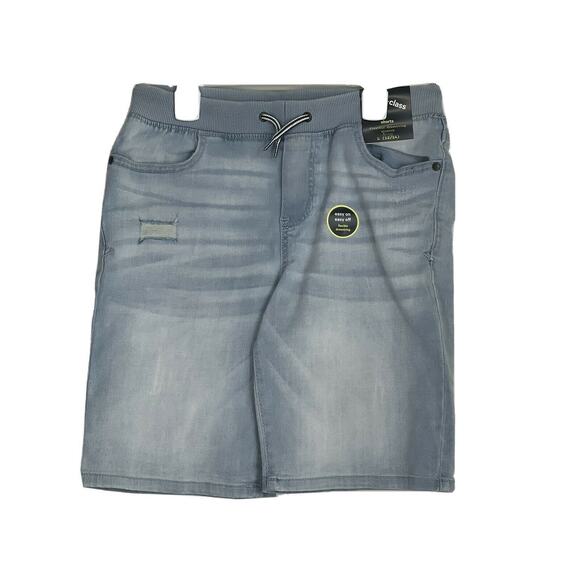 Boy's Art Class Lt Blue Denim Drawstring Shorts Size L (12/14) Distressed New - Picture 1 of 4